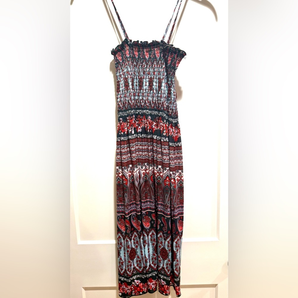 Carnival Fashion boho print ruched bodice strappy sun dress S